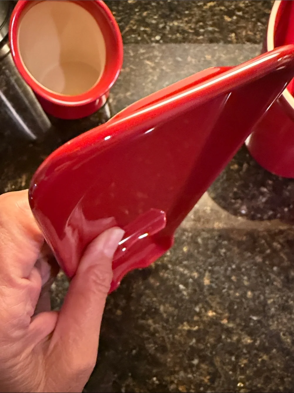 Emile Henry Spoon Rest, Salt Cellar and Utencil holder. Made in France. RED